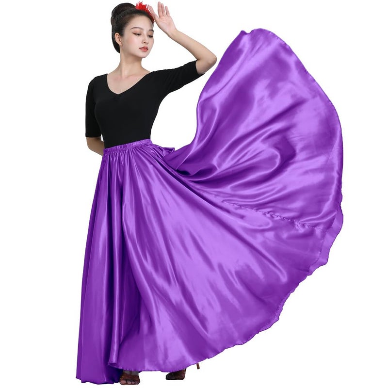 Sancan Women Full Ankle Length Retro Long Maxi Skirt for Dance Gypsy Costume Church Praise Worship Celebration Party Cosplay (Purple) - Image 3